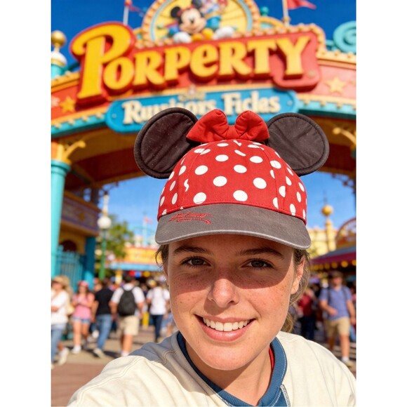 Disney Other - Disney Parks Minnie Mouse Ears Baseball Cap Red Polka Dot Bow Youth WDW Snapback